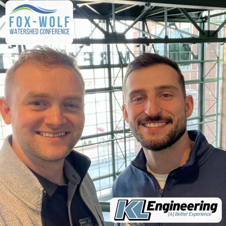 Graphic includes a selfie of the people at the conference as well as the logos for KL and the Fox Wolf Watershed Association.