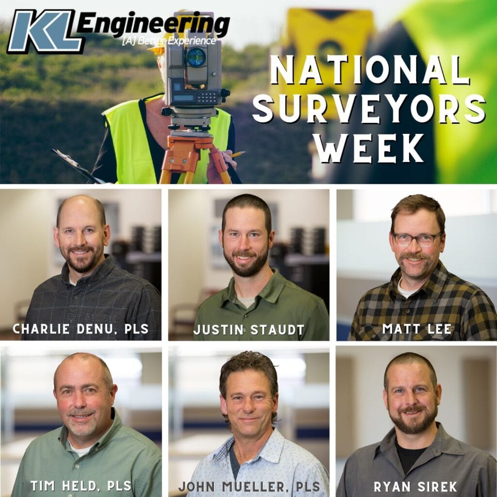 Graphic includes the headshot of the Surveyor team, as well as the text "National Surveyors Week" and the KL Logo across the top.
