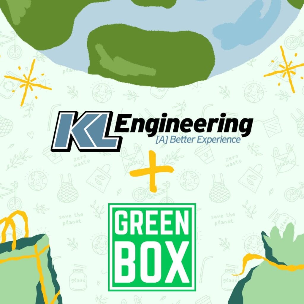 Graphic includes part of the earth on the top, with the "KL Engineering + Green Box" using the companies logos.