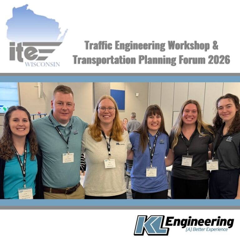 Graphic includes a photo of the team at the conference, as well as the logos for ITE Wisconsin and KL Engineering