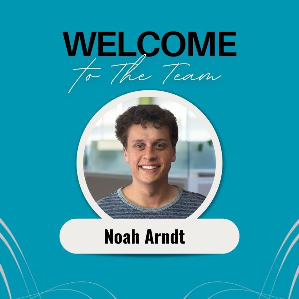Graphic includes a photo of Noah on a light blue background with grey accents. The text on the top says "Welcome to the team."