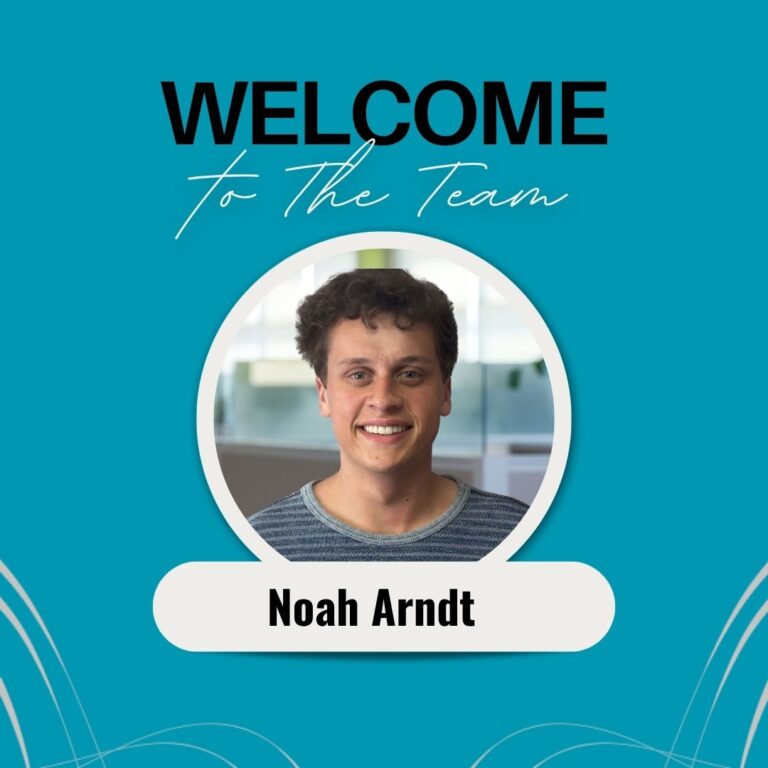 Graphic includes a photo of Noah on a light blue background with grey accents. The text on the top says "Welcome to the team."