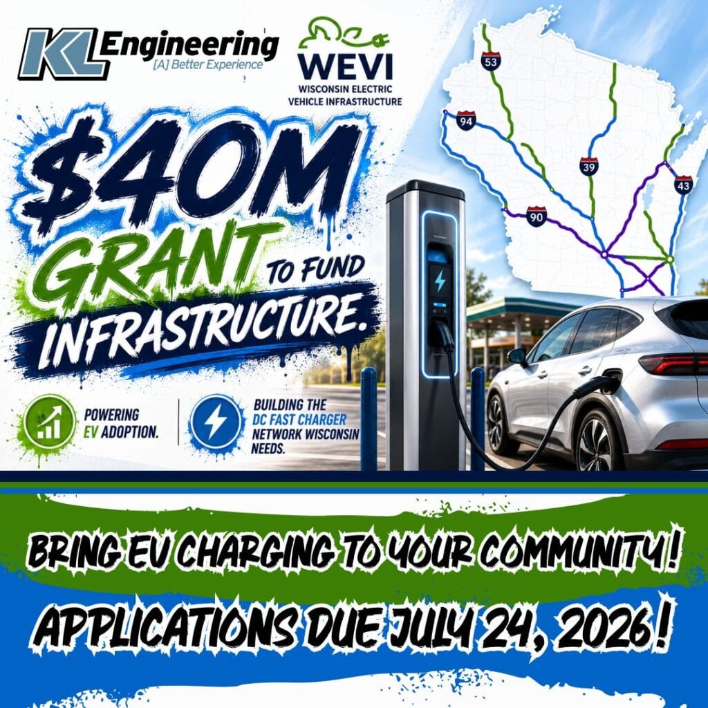 Graphic includes graffiti style font with details about the WEVI program accepting applications for the EV charging initiative.