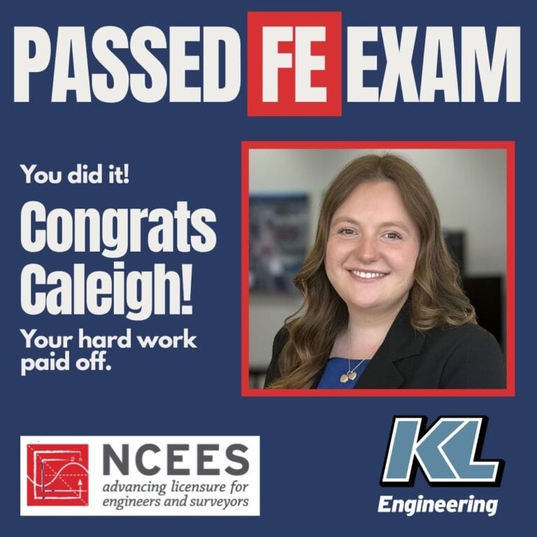 Graphic includes a photo of the employee being celebrated, with block text sharing the details of the post and the NCEES and KL Logos.