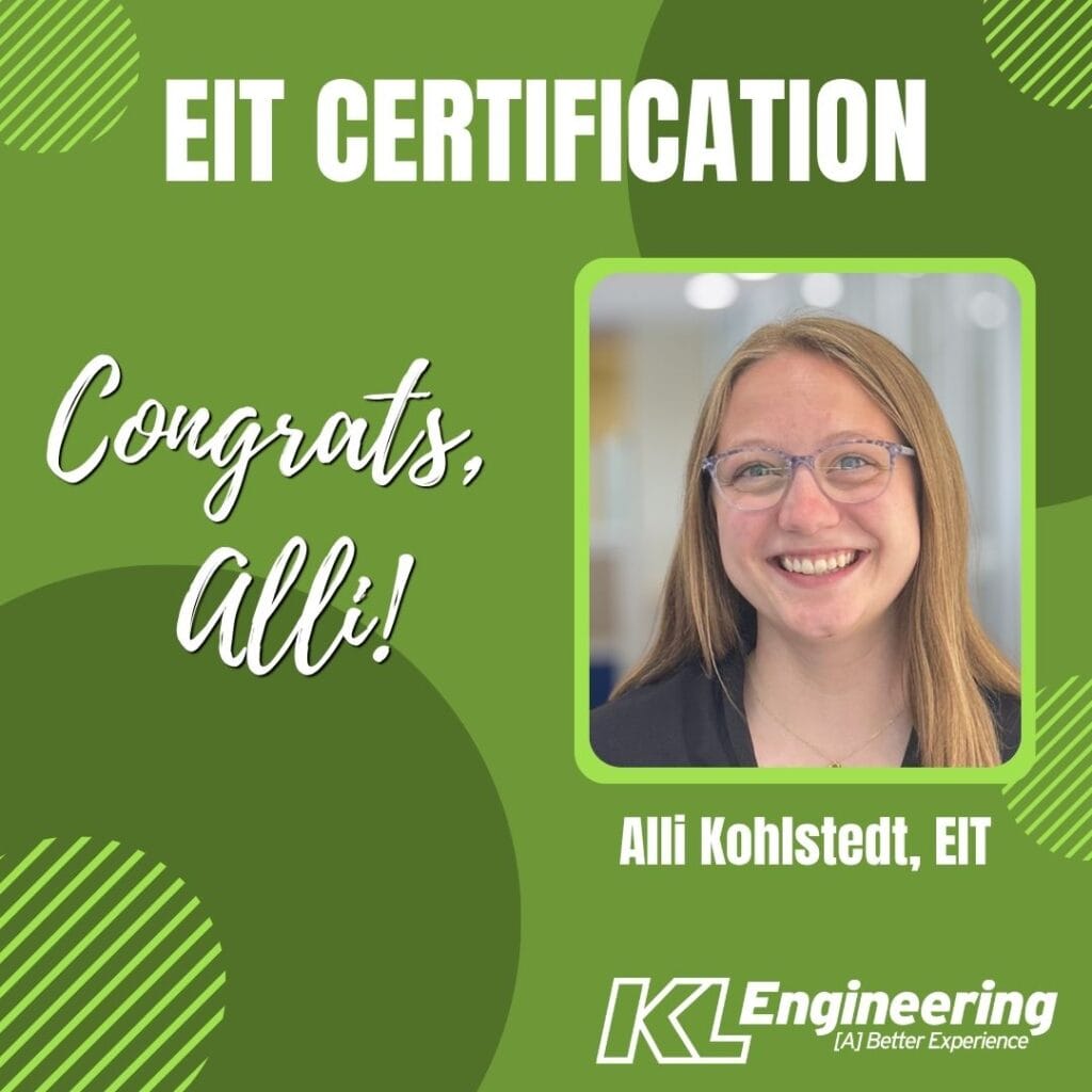 Graphic includes the headshot of the employee being celebrated with green accents on a light green background. There is text that says "EIT CERTIFICATION" and "Congrats, Alli!"
