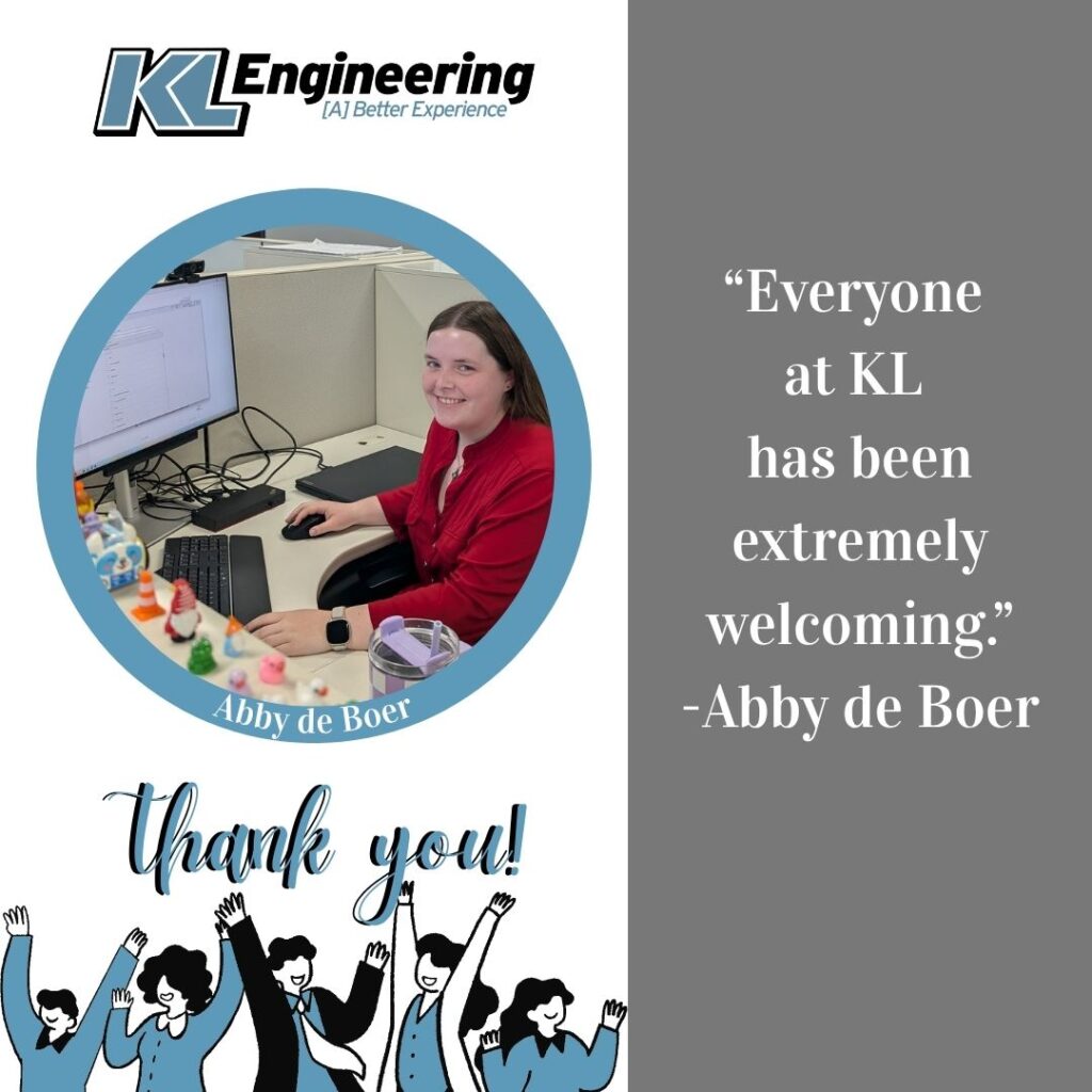 Graphic includes a photo of the employee on the job, as well as a quote about their time as an intern. At the bottom left corner, the text "Thank You!" is written above an icon of people celebrating.
