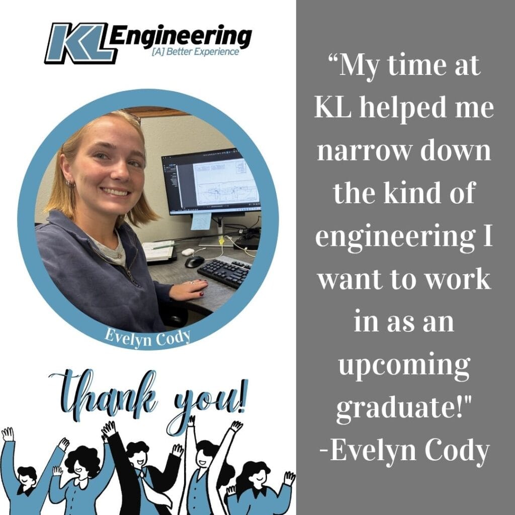 Graphic includes a photo of the employee on the job, as well as a quote about their time as an intern. At the bottom left corner, the text "Thank You!" is written above an icon of people celebrating.