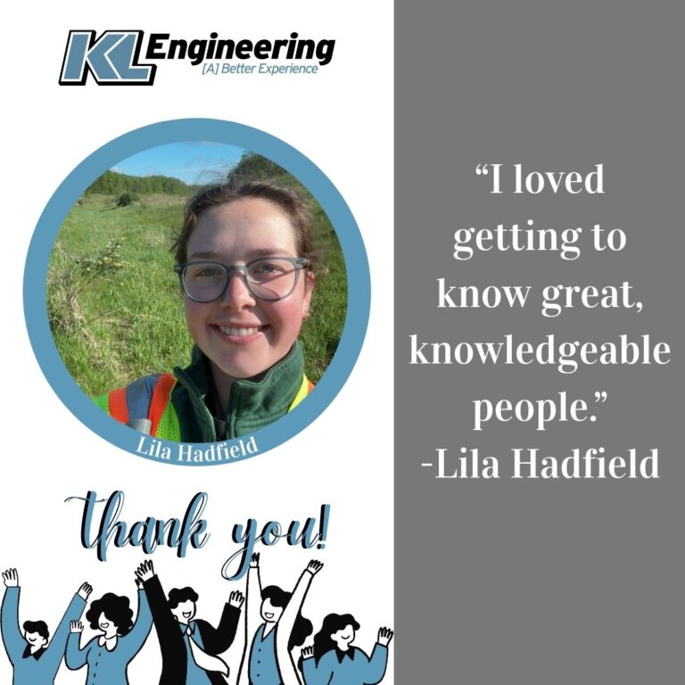 Graphic includes a photo of the employee on the job, as well as a quote about their time as an intern. At the bottom left corner, the text "Thank You!" is written above an icon of people celebrating.