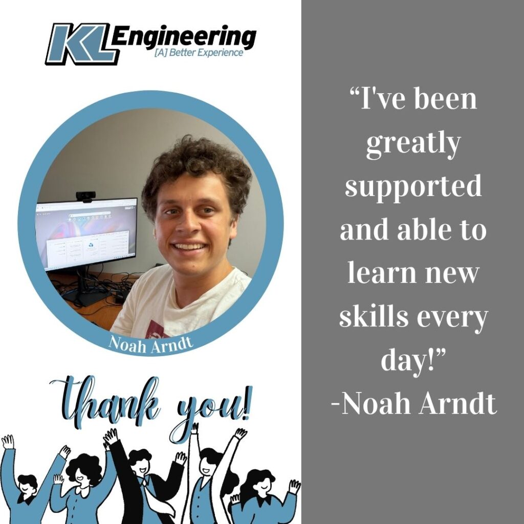Graphic includes a photo of the employee on the job, as well as a quote about their time as an intern. At the bottom left corner, the text "Thank You!" is written above an icon of people celebrating.