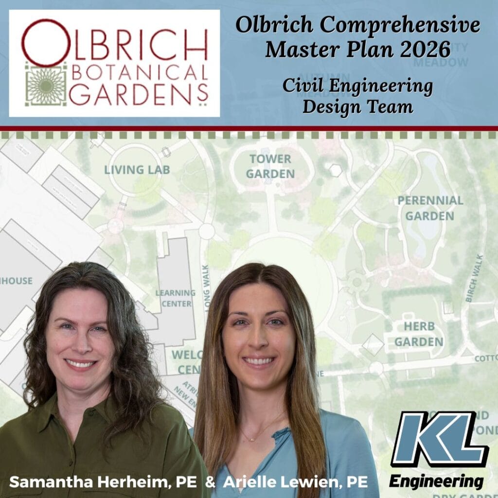 Graphic includes Olbrich Botanica Gardens logo, as well as KL's logo. Two cut outs of the employees mentioned in the post.