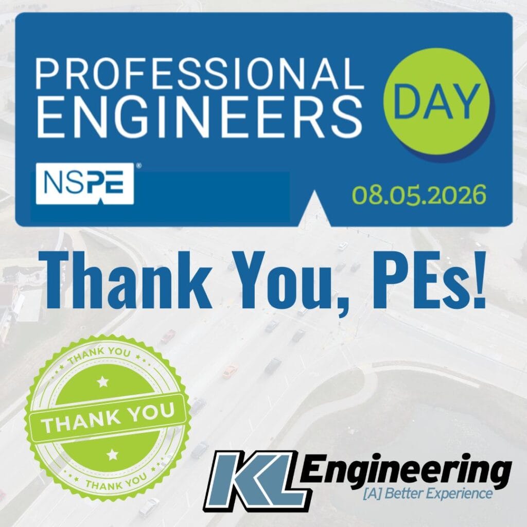 Graphic includes the logo from the NSPE, as well as a "thank you" stamp and the KL logo.