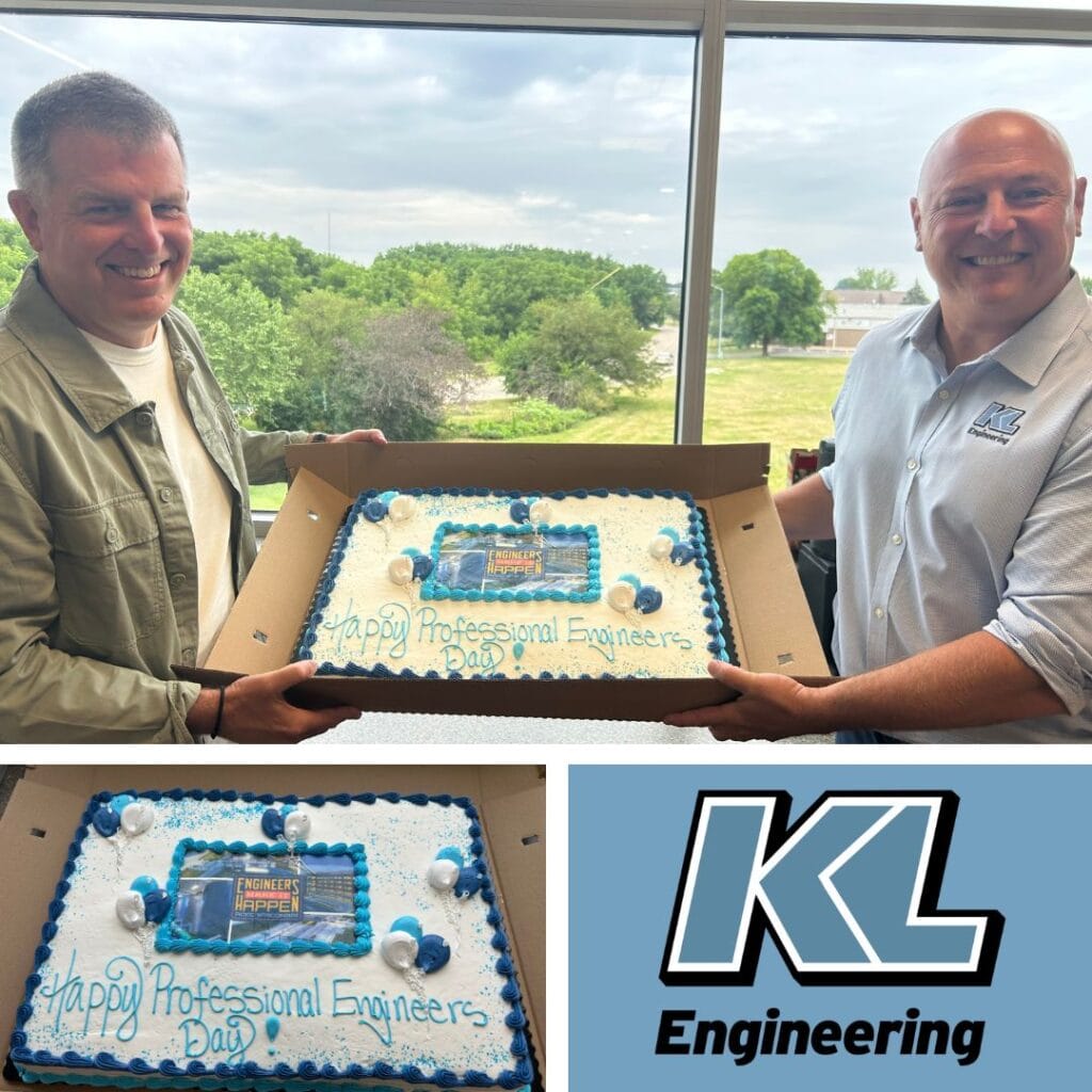 Graphic includes a photo of two of KL's leaders with the cake they presented the team.