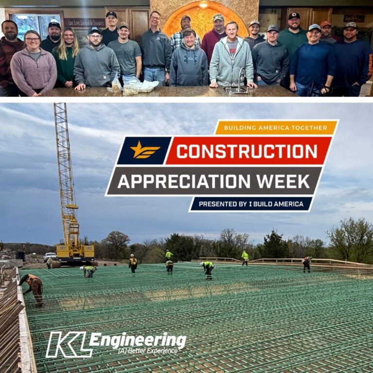 Graphic includes a photo of a project, as well as a group photo of most of our construction team.
