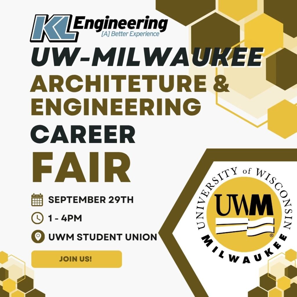 Graphic includes details about the event described in the text, along with the University's colors as accents and the logos for the university and KL Engineering.