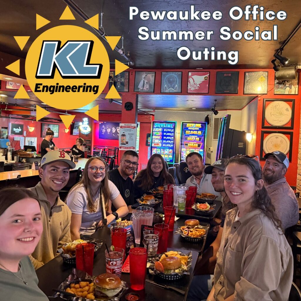 Graphic includes a group photo from the event, as well as a sunshine icon with the KL logo and the text "Pewaukee Summer Social"