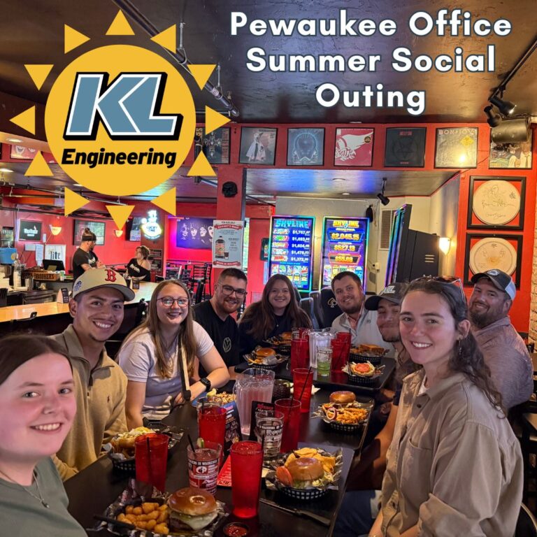 Graphic includes a group photo from the event, as well as a sunshine icon with the KL logo and the text "Pewaukee Summer Social"