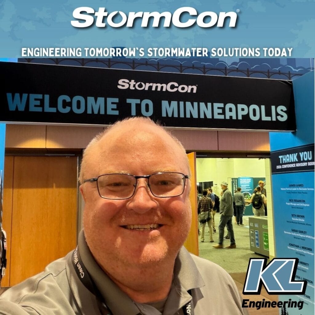 Graphic includes a selfie of the employee who attended the event, as well as the "Storm Con" and KL Engineering logos.
