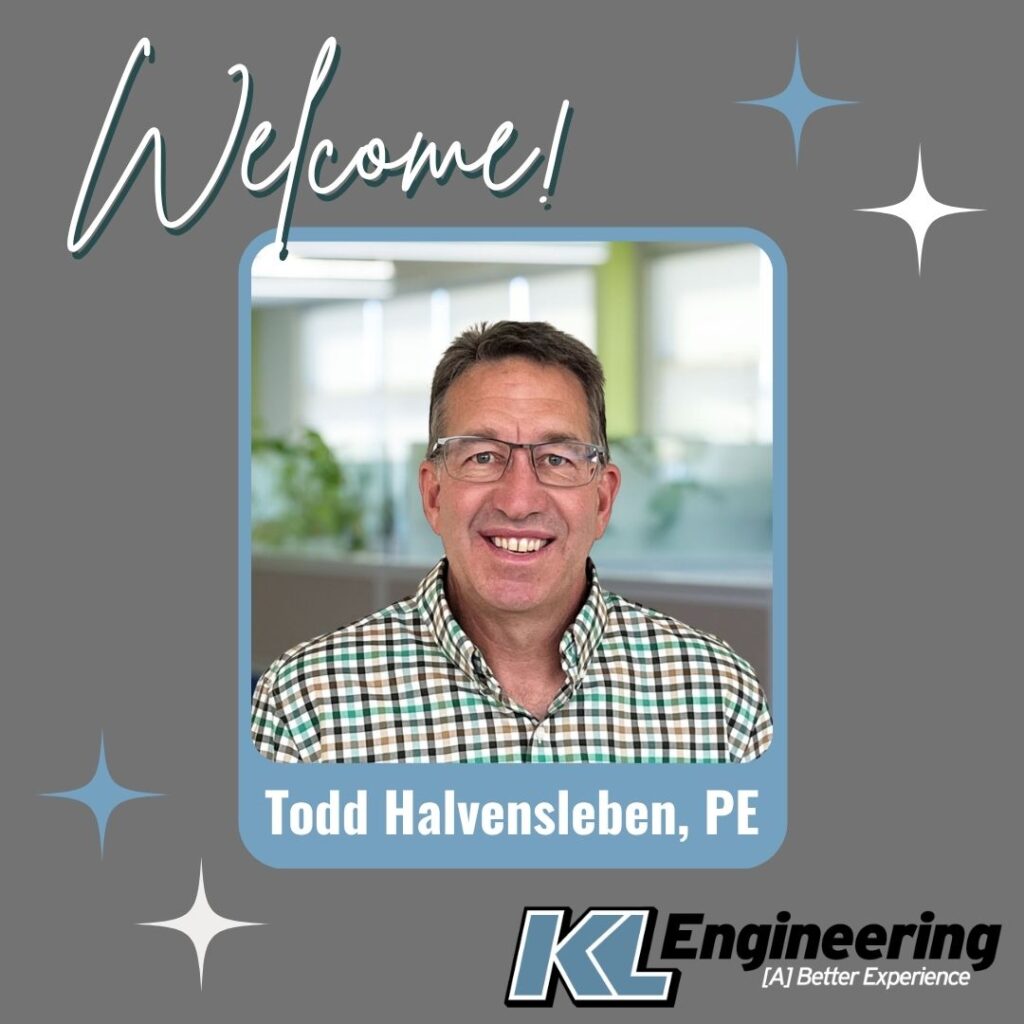 Graphic includes a photo of the new employees with a grey background and blue and white accents around the photo. The text "welcome!" is across the top, with the KL logo in the lower right corner.