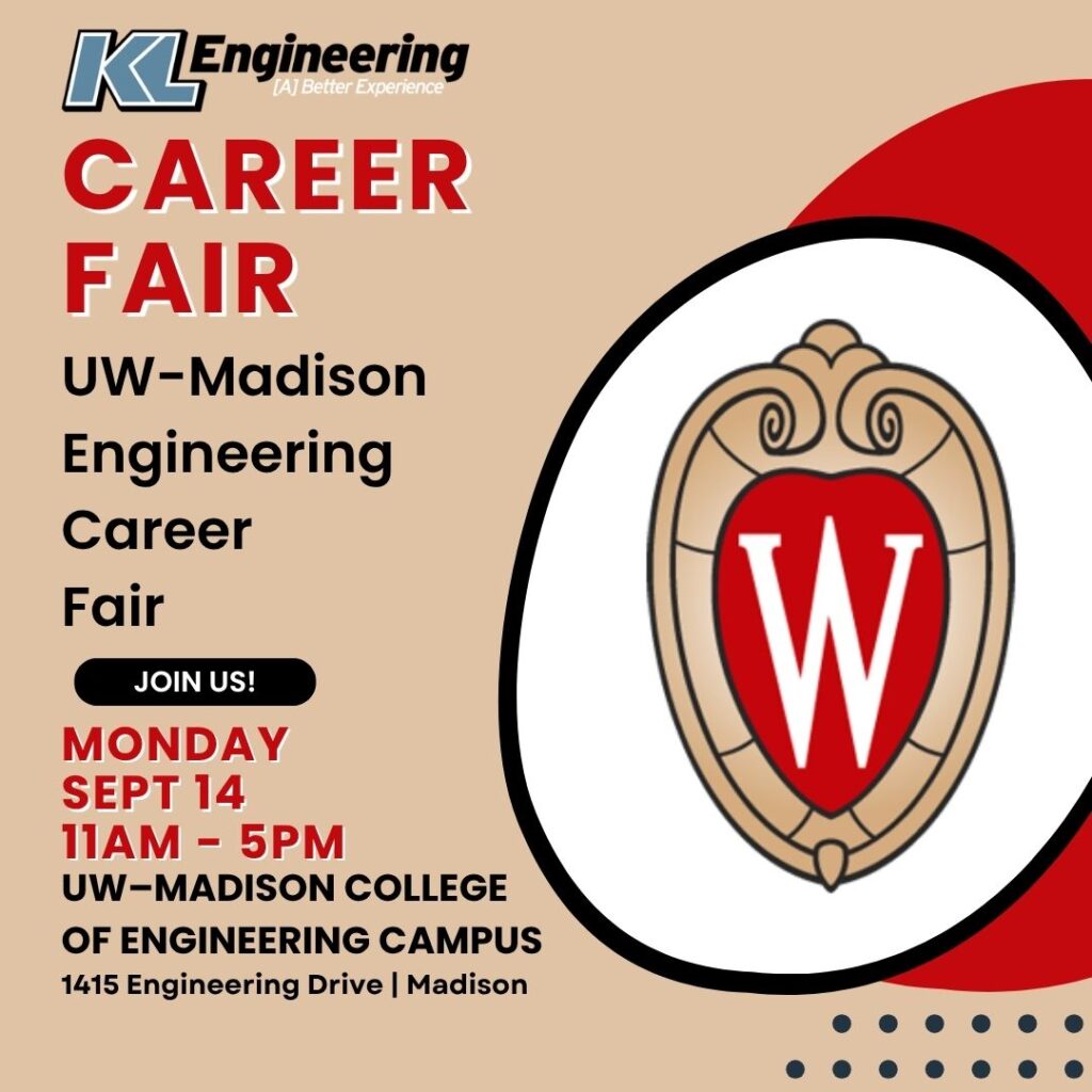 Graphic includes details about the event described in the text, along with the University's colors as accents and the logos for the university and KL Engineering.