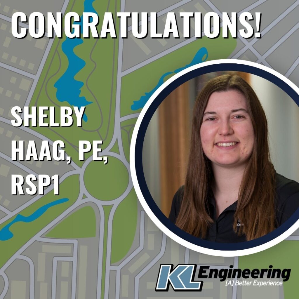 graphic includes the headshot of the employee being celebrated with a roundabout map graphic in the background and their name with the KL Logo.