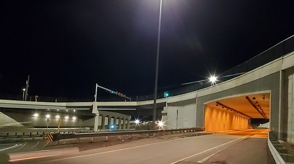 STH 93 Eau Claire Tunnel at night with new lighting
