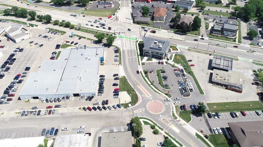 a roundabout near North Fish Hatchery Road in Fitchburg, Wisconsin